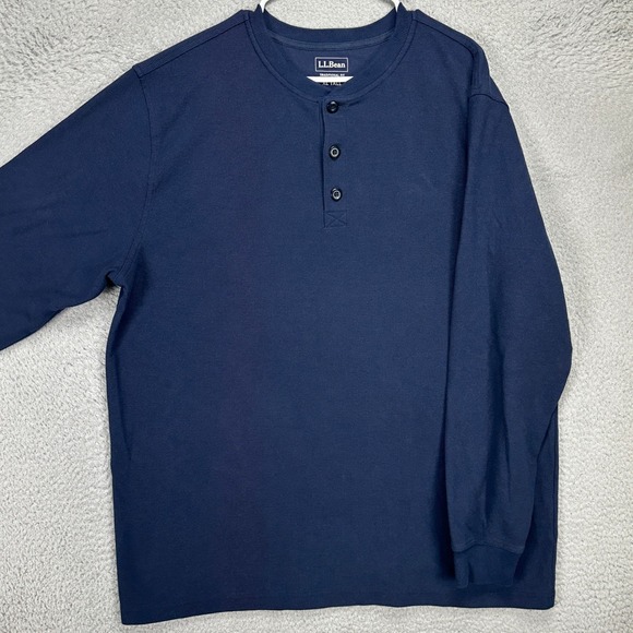 L.L. Bean Mens Henley Sweatshirt XL Tall Blue Thermal Waffle Knit Cotton Sweater